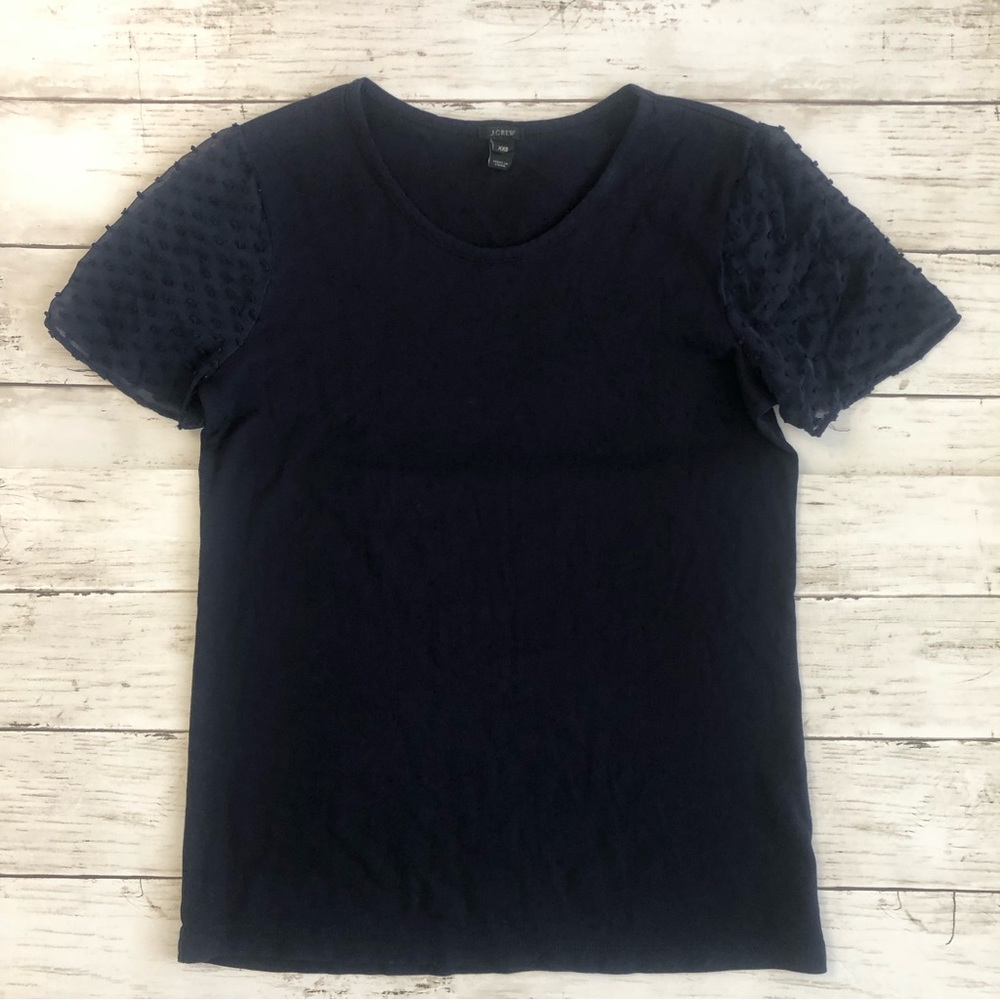 J.CREW Women’s Navy Blue Short Swiss Dot Sleeve Tee Size XXS
